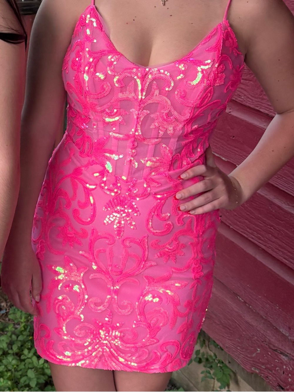 Bright Pink Sequin Mini Dress
